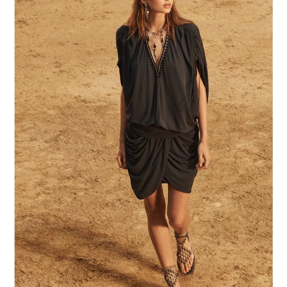 Zara limited edition beaded short Black Dress with Embellished Neckline